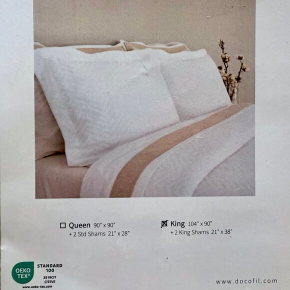 3-pc DOCOFIL Portugal Cotton Chevron King Size Cotton Duvet Cover (Creamy White) - Picture 7 of 8